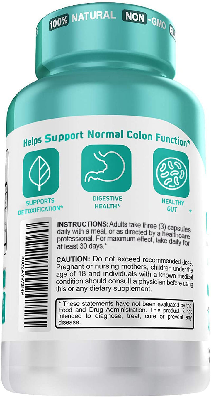 Herbtonics Oxygen-Based Colon Cleanse capsules closeup emphasizes convenient gluten-free detox support.
