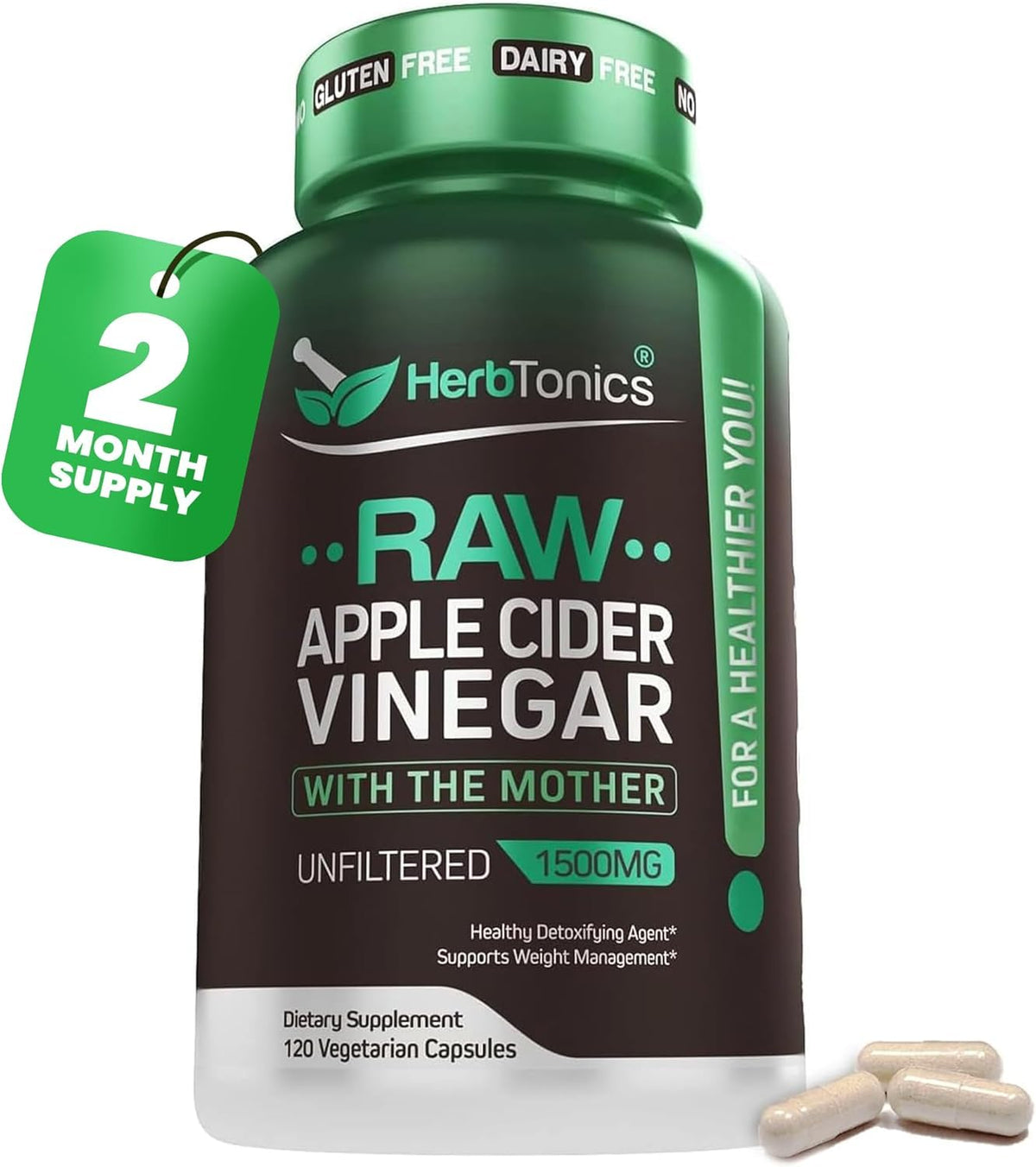 Herbtonics raw ACV capsules bottle—high-potency support for metabolism and digestion.