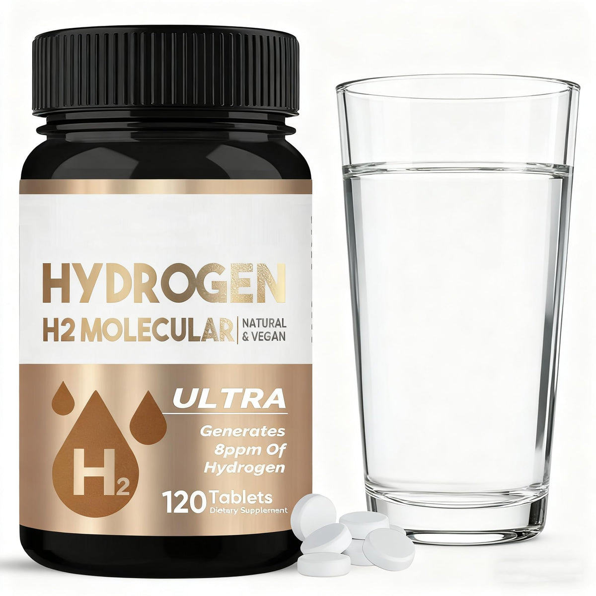 HerbX Hydrogen Water Tablets dissolving in a glass for quick, refreshing hydration.