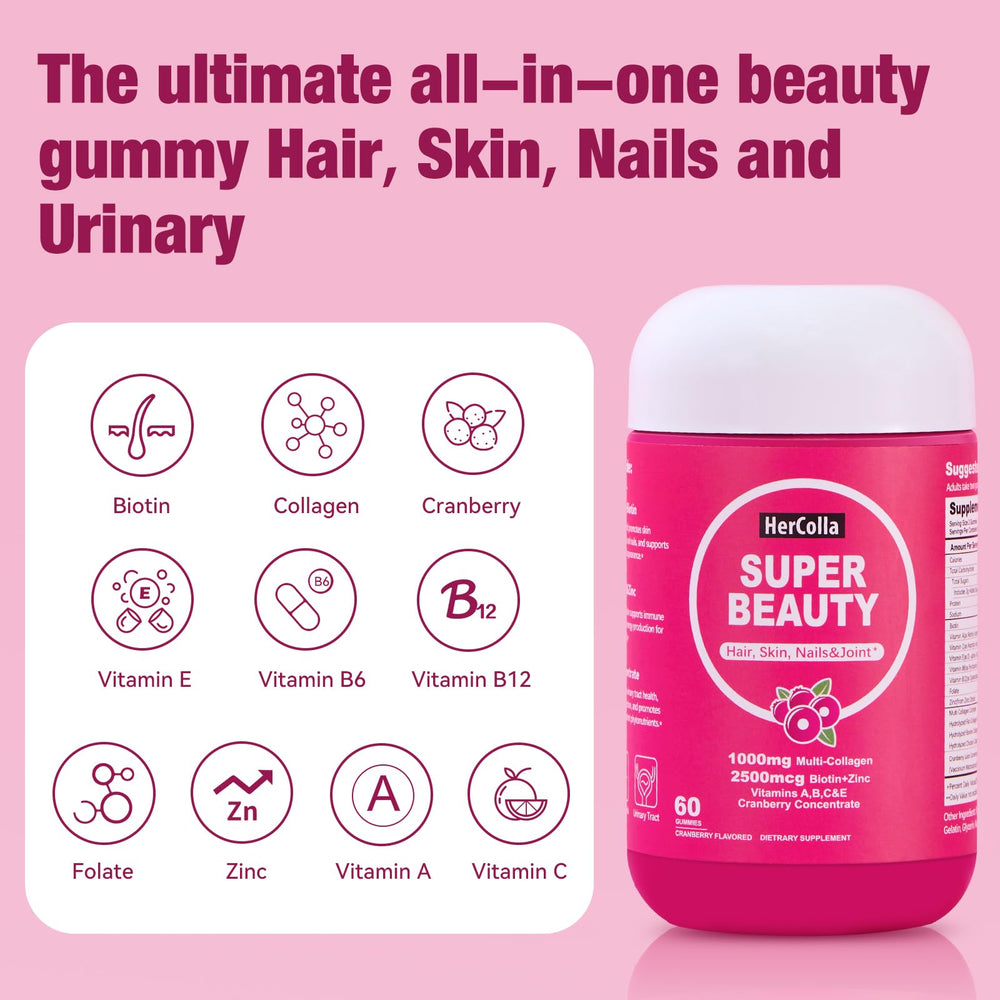 Ingredients card for HerColla shows biotin and hyaluronic acid