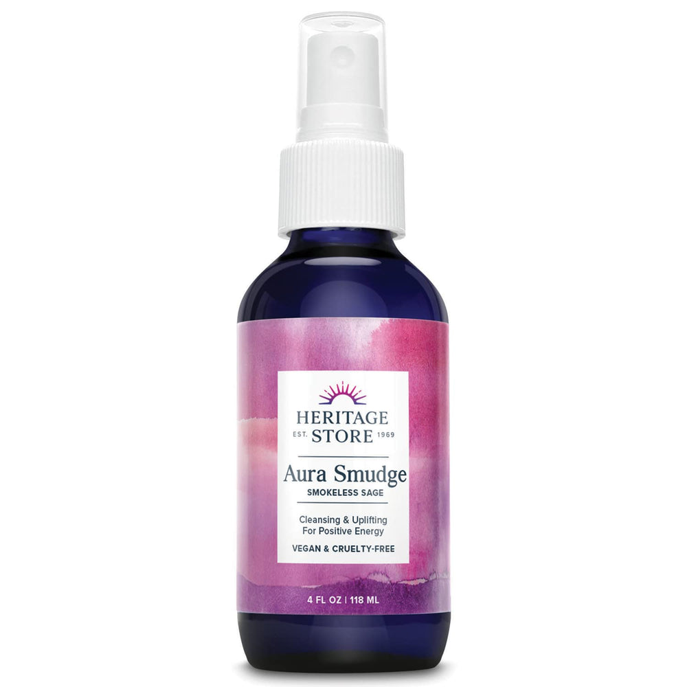 Heritage Store Aura Smudge Sage Spray bottle for cleansing spaces and uplifting energy.