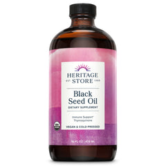HERITAGE STORE Black Seed Oil bottle on a clean surface, ready for daily use and wellness.