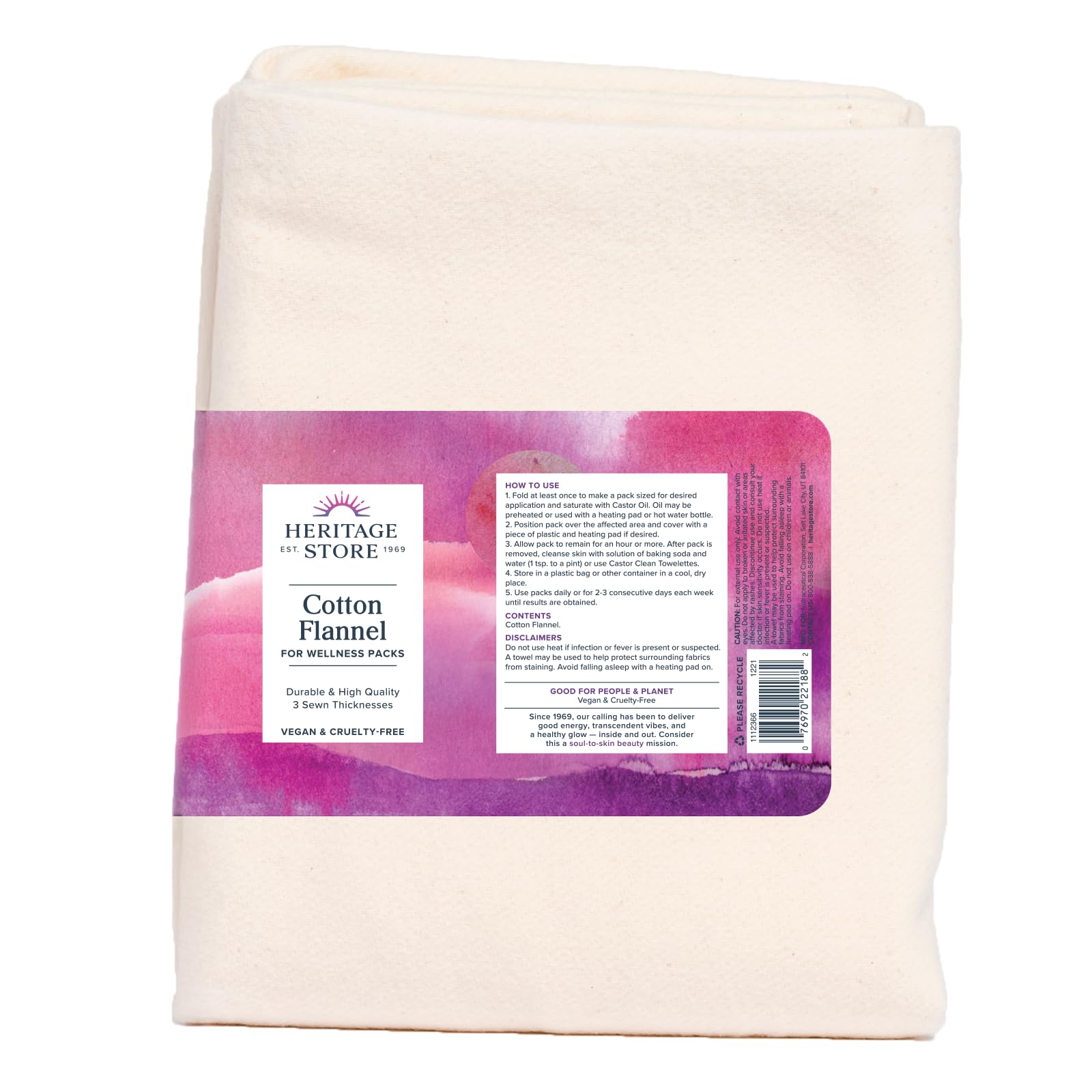 HERITAGE STORE cotton flannel pack wrap folded, durable and reusable for oil packs