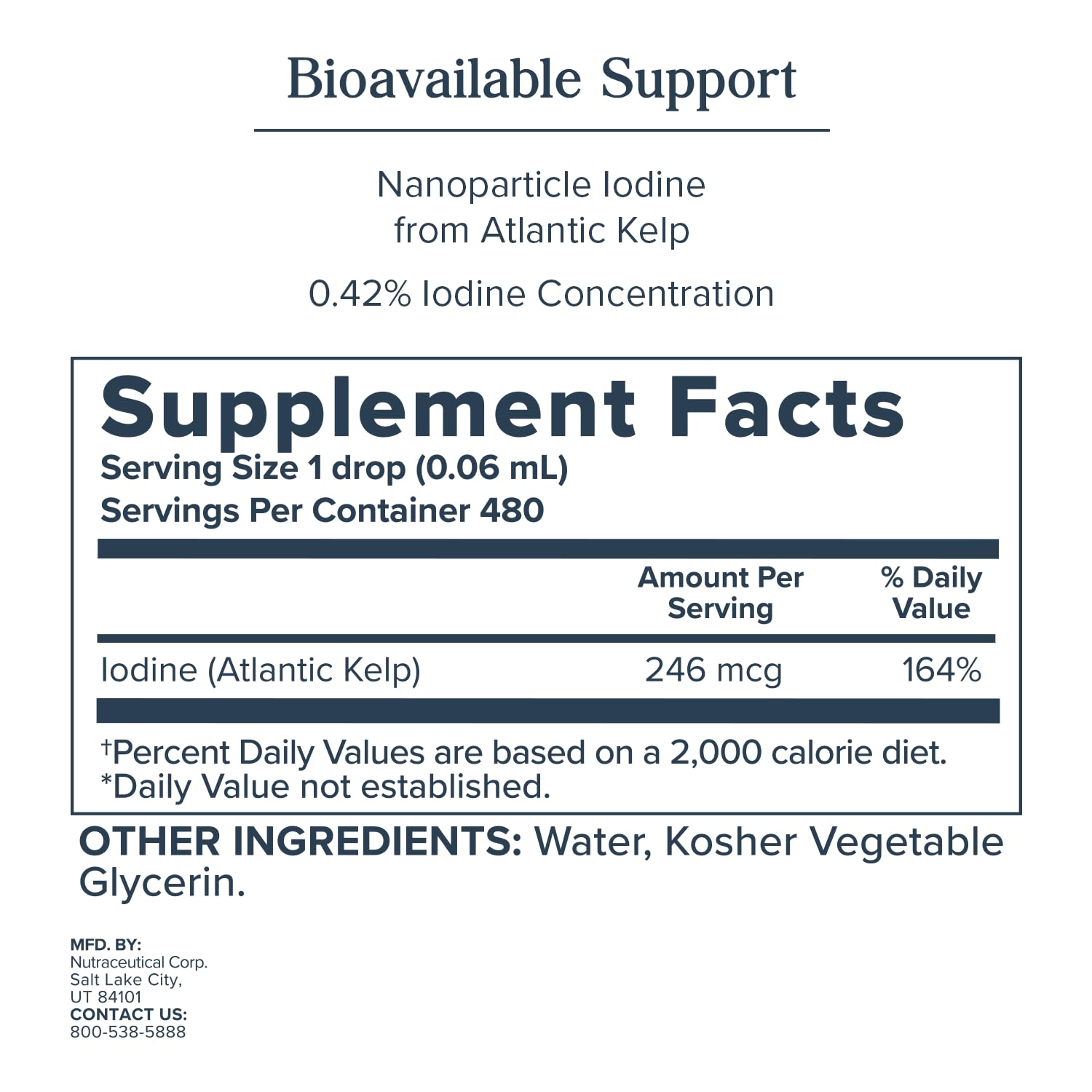 Heritage Store Nascent Iodine Drops label close-up highlighting Atlantic kelp source.