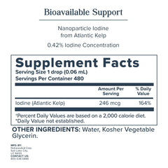 Heritage Store Nascent Iodine Drops label close-up highlighting Atlantic kelp source.