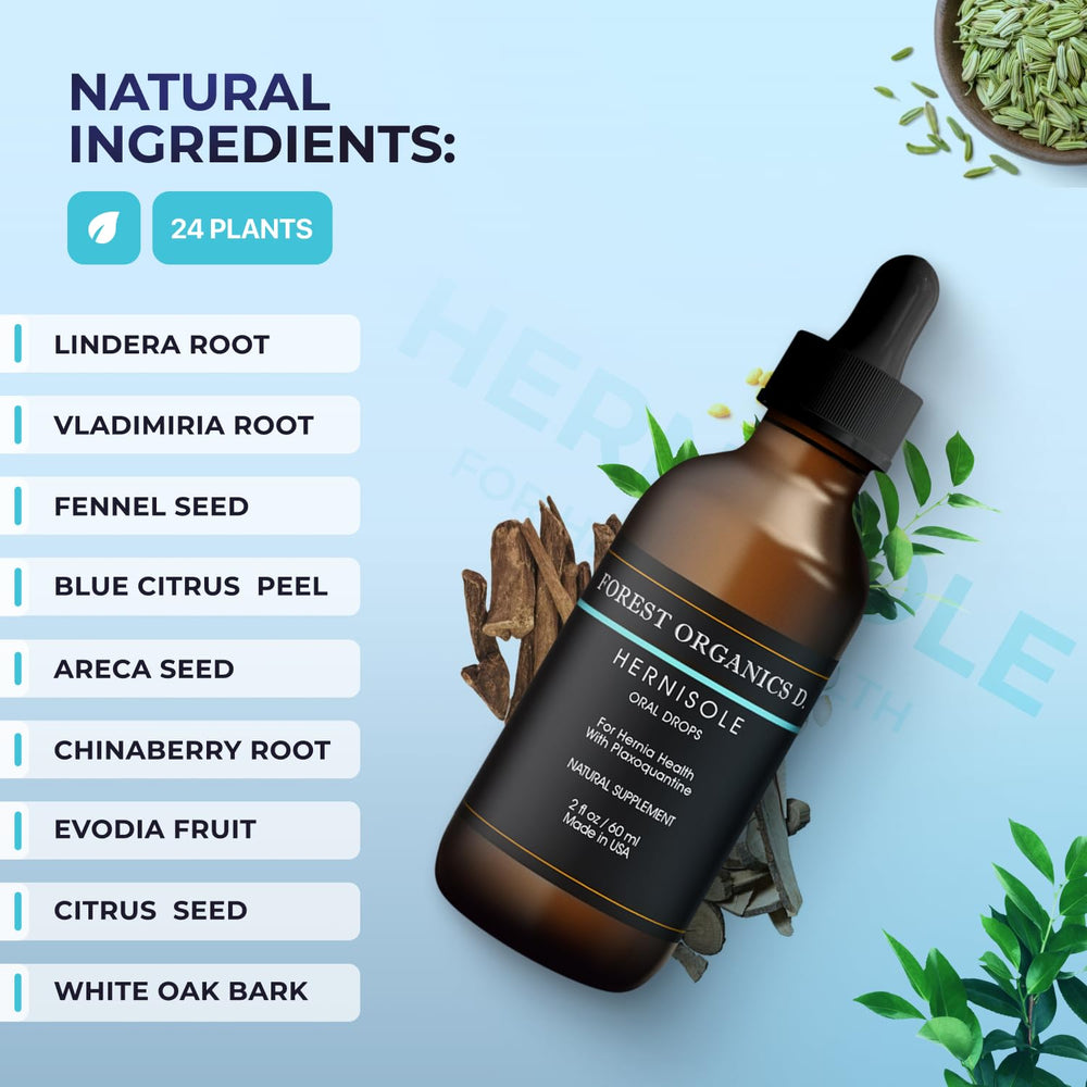 Hernisole label close-up reveals product details and ingredients