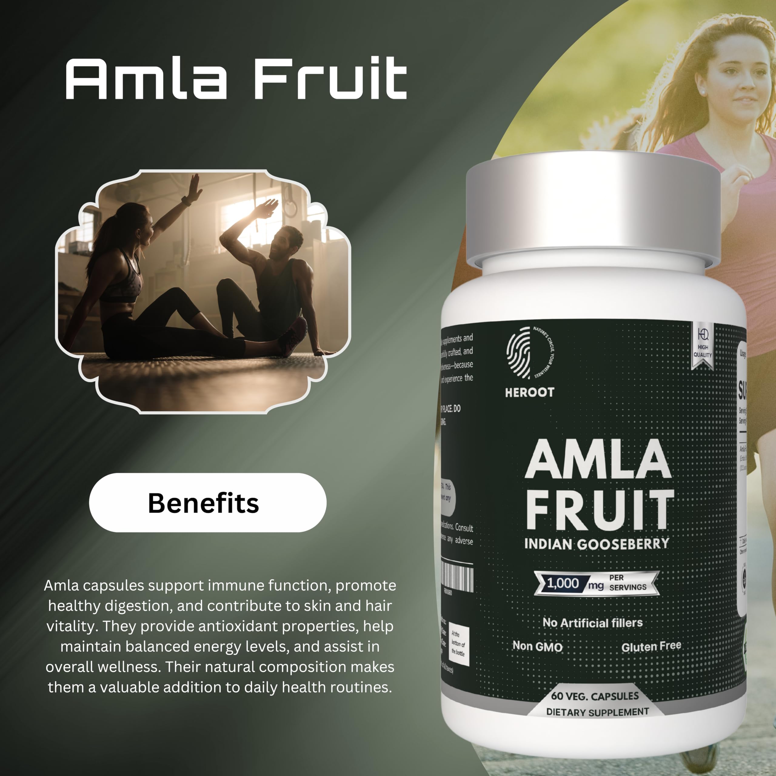 Heroot Amla capsules held in hand, ready for daily wellness routine.