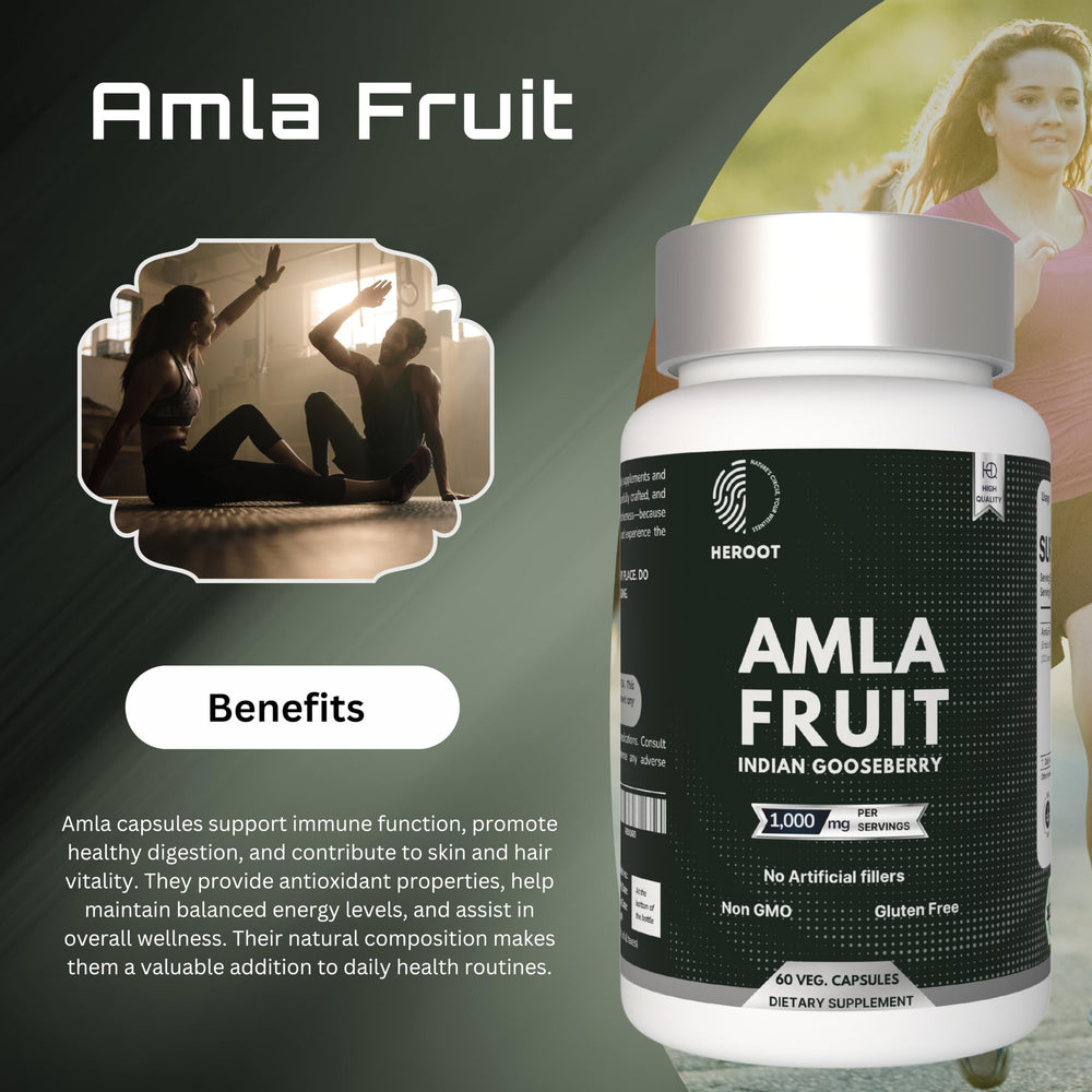 Heroot Amla capsules held in hand, ready for daily wellness routine.