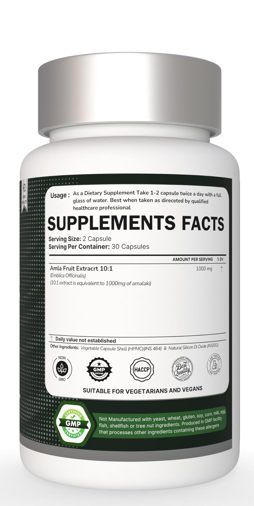 Heroot Organic Amla capsules packaging showing premium quality and natural ingredients.