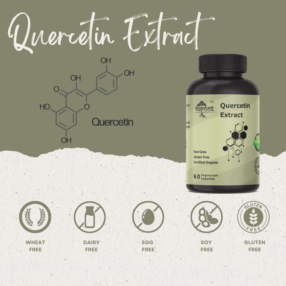 Heroot Quercetin Extract Capsules label back shows ingredients and standards