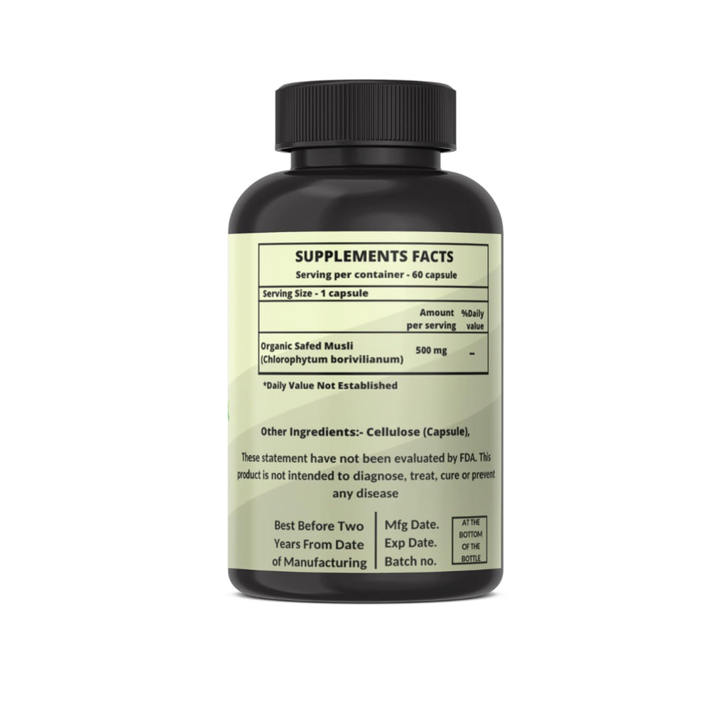 Heroot Safed Musli capsule close-up showing smooth coating