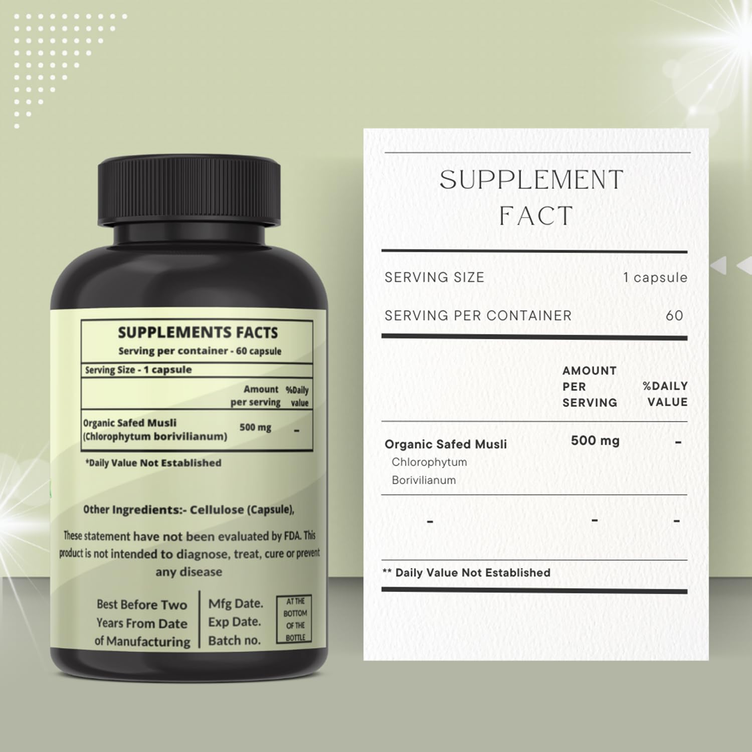 Heroot Safed Musli label graphic highlighting product details