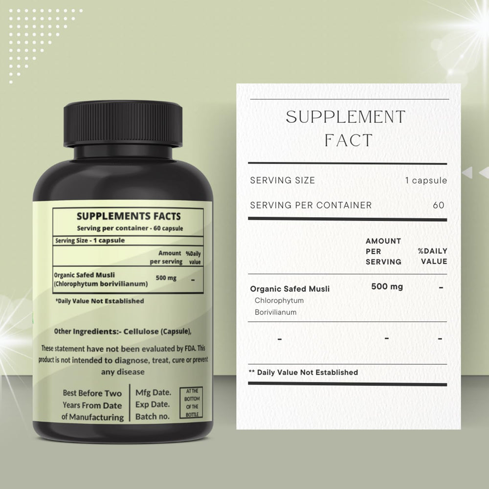 Heroot Safed Musli label graphic highlighting product details