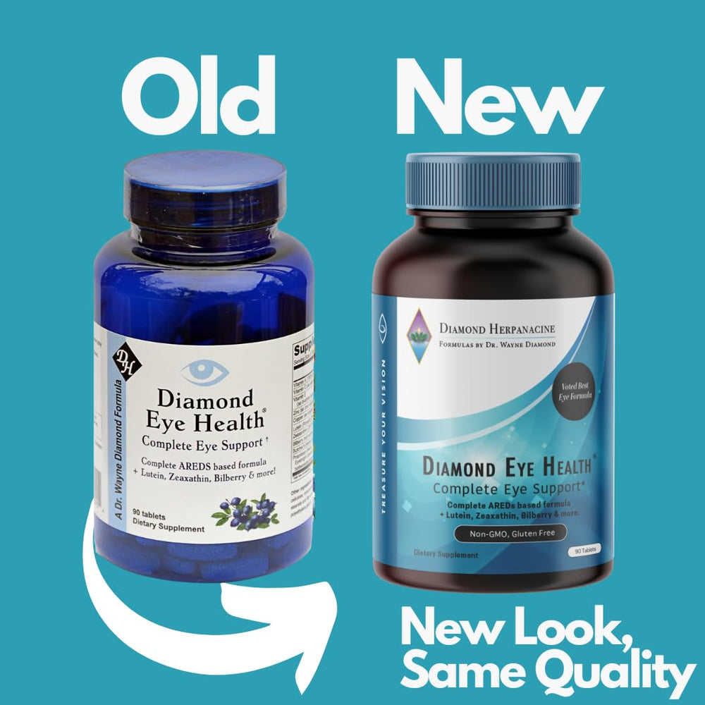 Herpanacine Diamond Eye Health packaging with vegan and gluten-free labeling