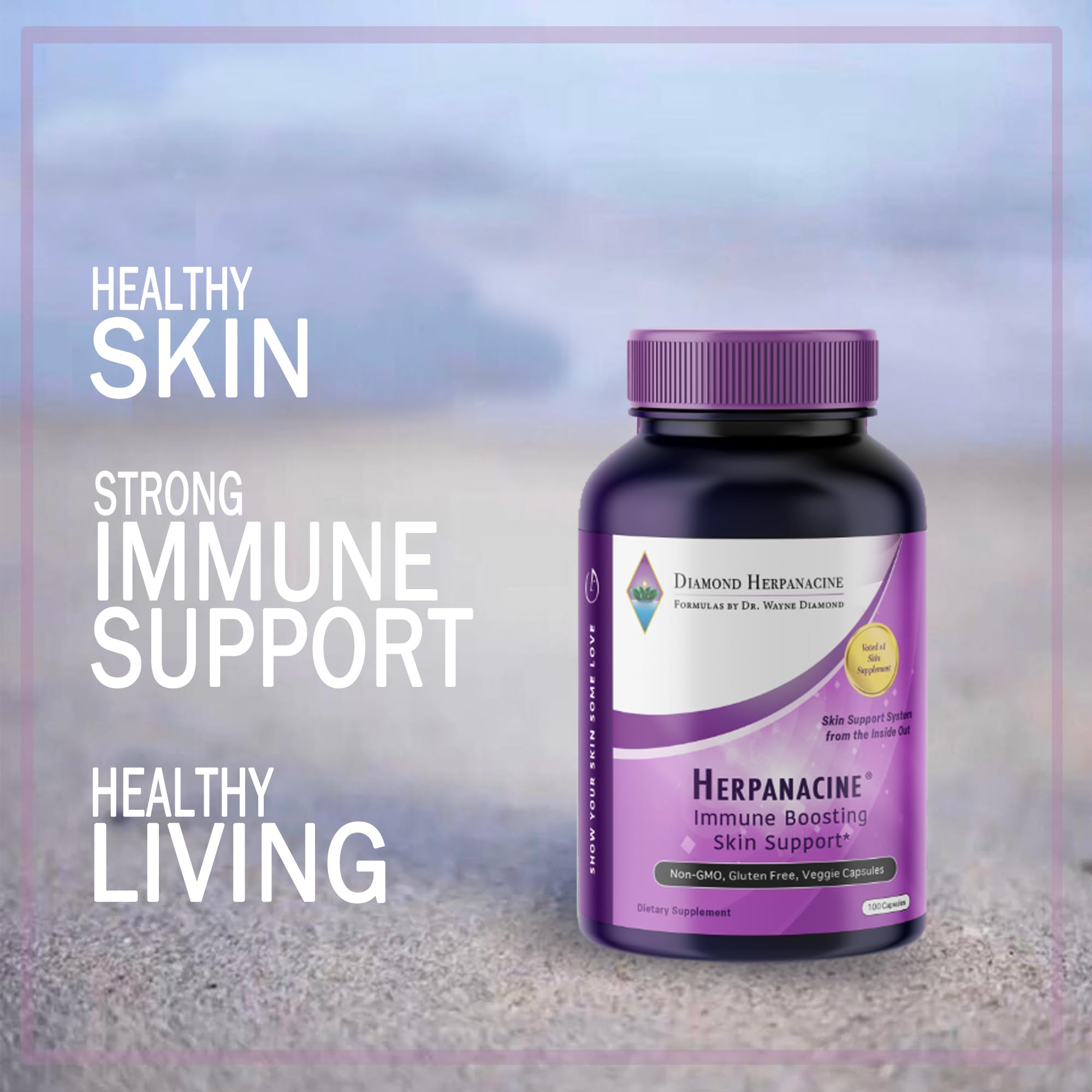 Herpanacine Diamond label close-up communicates trusted formula for skin support.