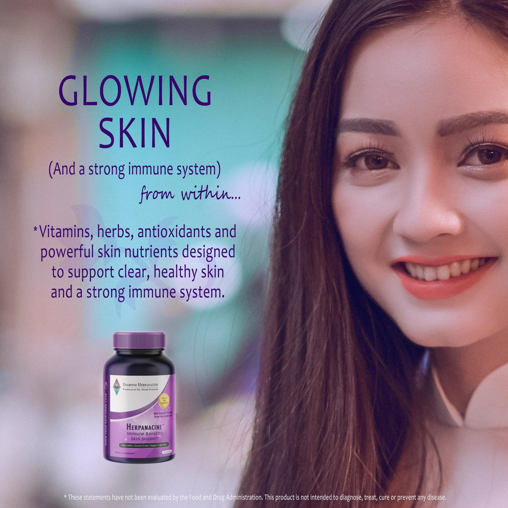 Herpanacine Diamond lifestyle image suggests on-the-go immune and skin care.