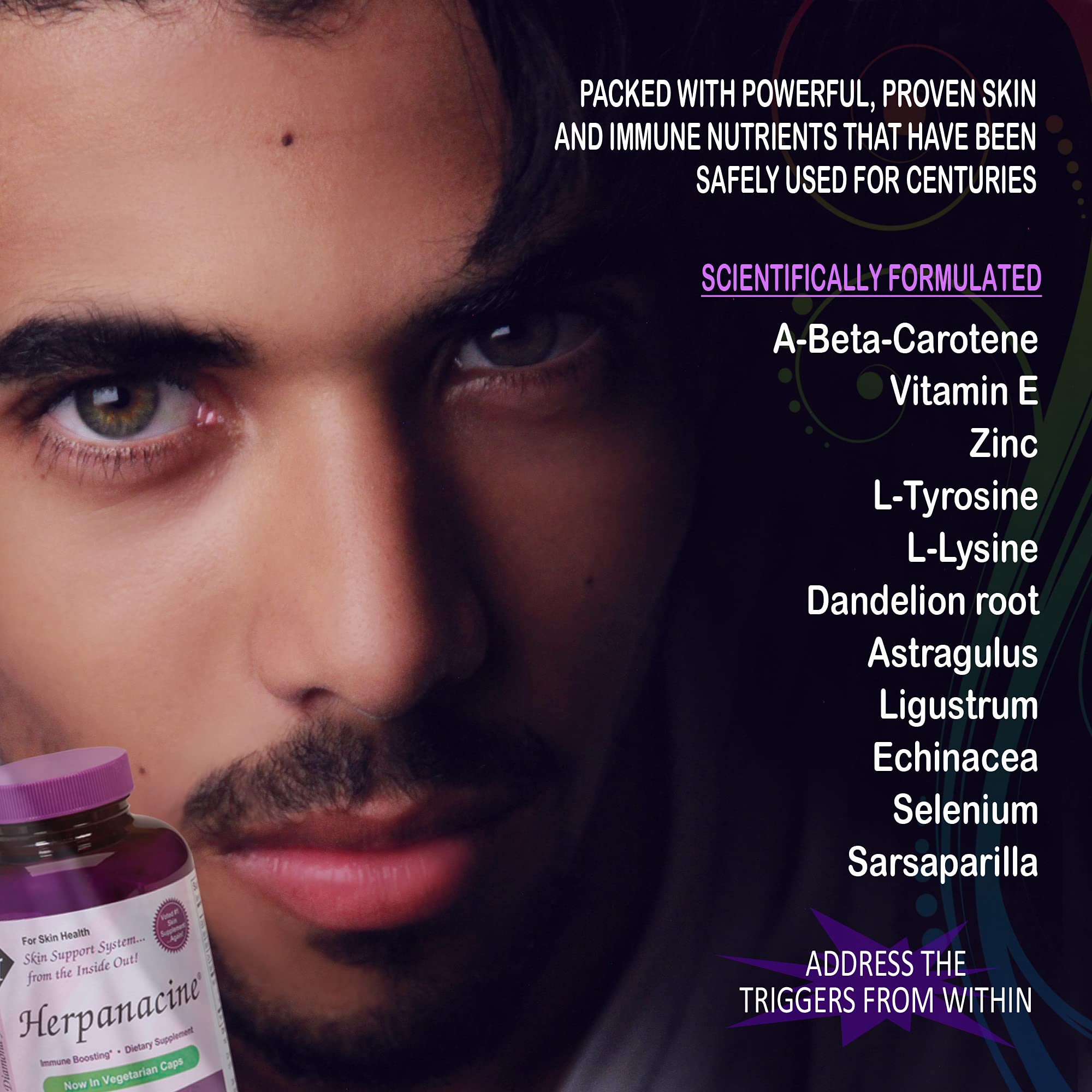 Herpanacine Diamond labeling shows dairy-free and gluten-free formula.