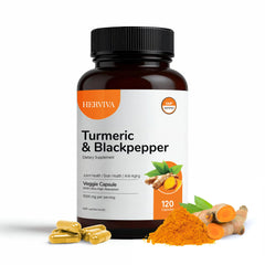 HERVIVA turmeric curcumin bottle shows 1500 mg potency for daily support.