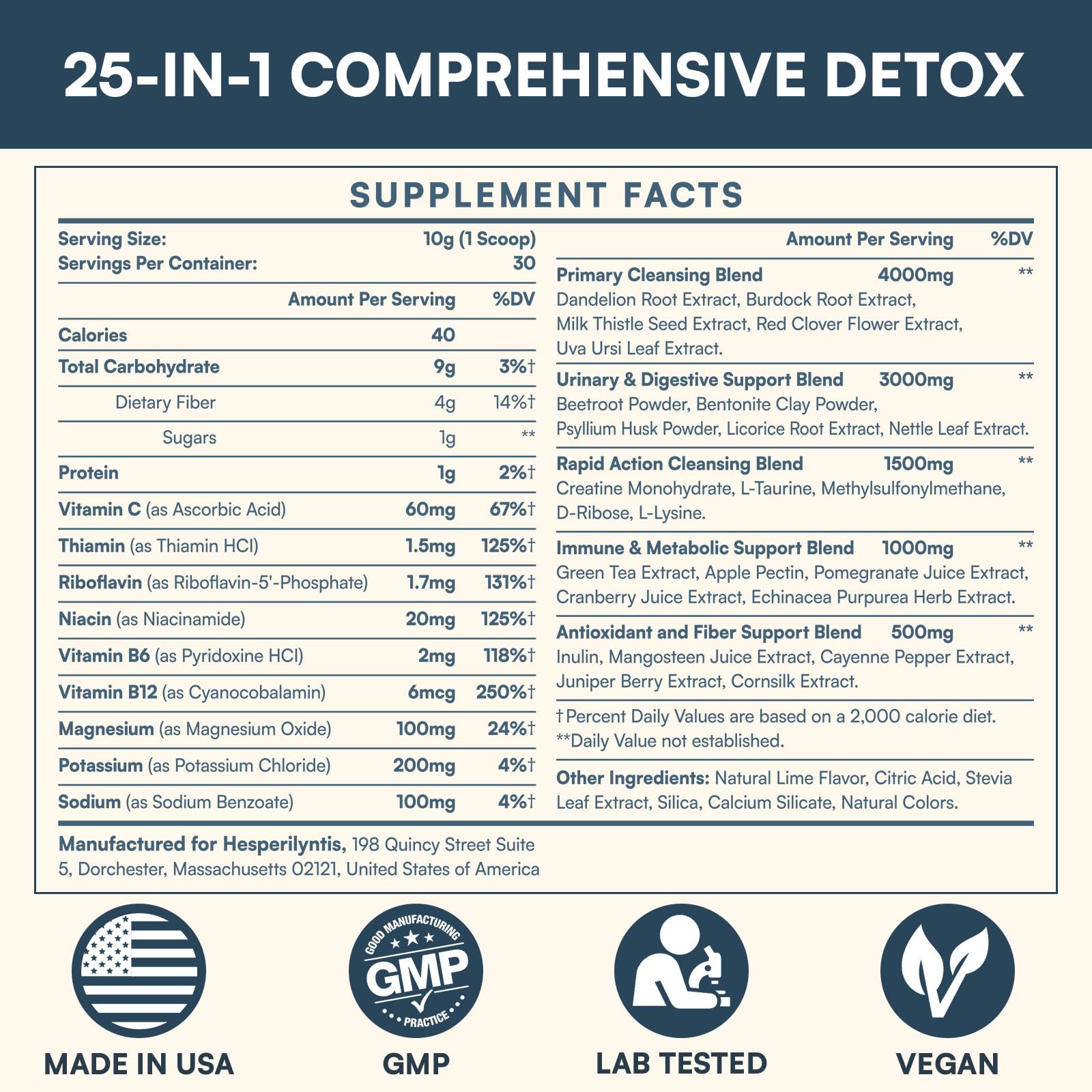 Hesperilyntis Detox Powder scoop shows easy dosing for a plant based routine