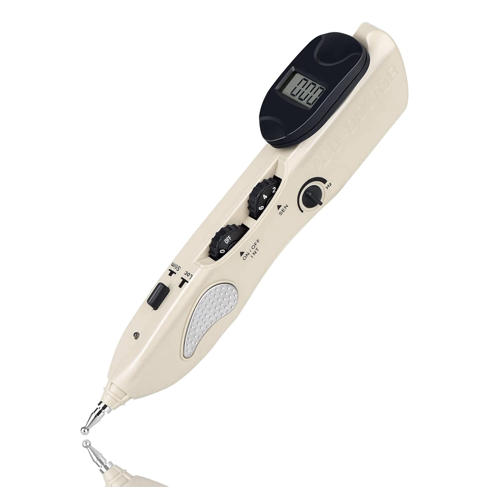 Heswea Electronic Acupuncture Pen front view shows compact, professional home-use design.