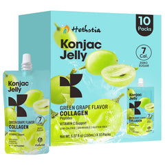Hethstia Konjac Jelly green grape flavor in 10 pouches, a refreshing on-the-go snack.