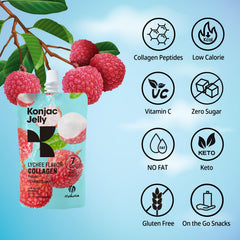 Hethstia Konjac Jelly lychee pouch packaging highlights sugar-free, keto-friendly formula.