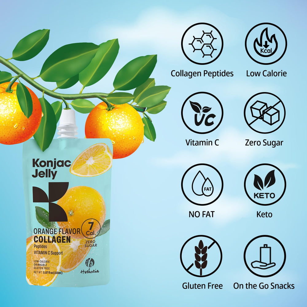 Hethstia orange konjac jelly pouch open-dispense design enables quick, mess-free servings.