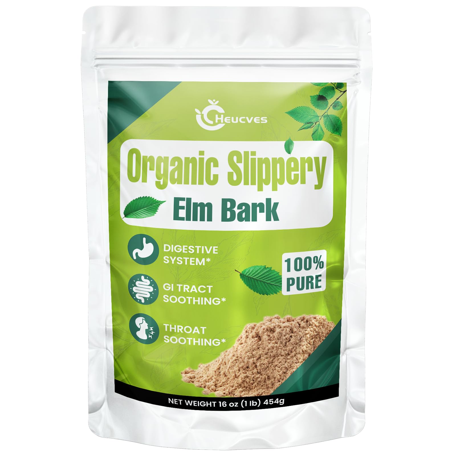 Heucves slippery elm bark powder in a jar, pure digestive support