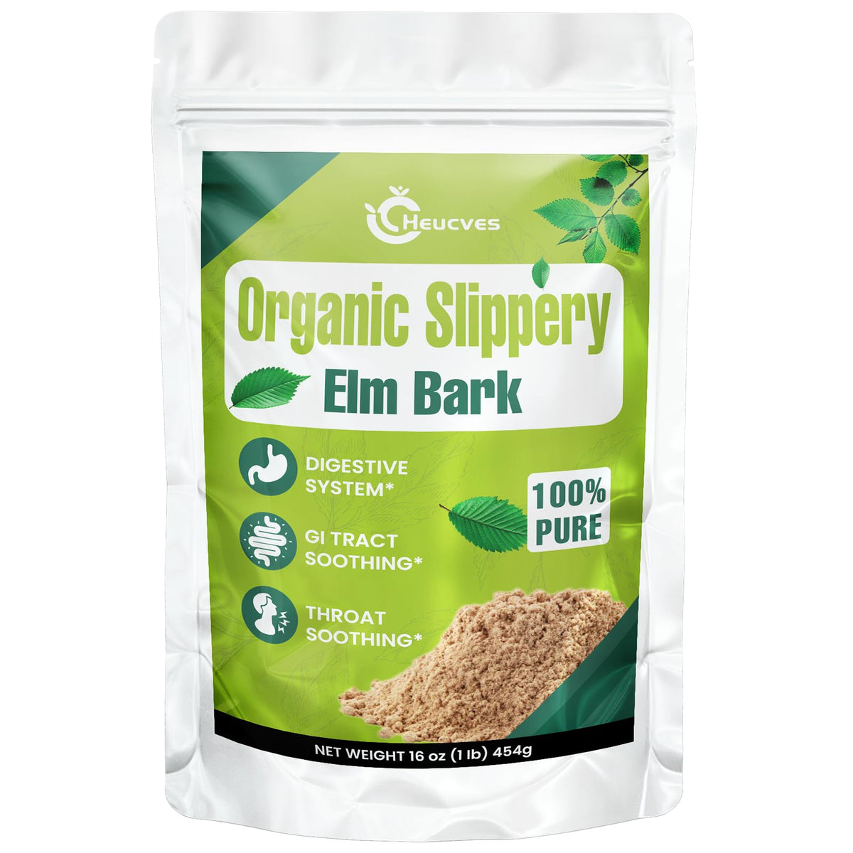 Heucves slippery elm bark powder in a jar, pure digestive support