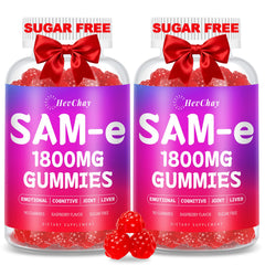 HevChay SAM-e gummies bottle highlighting 1800 mg potency for mood and vitality