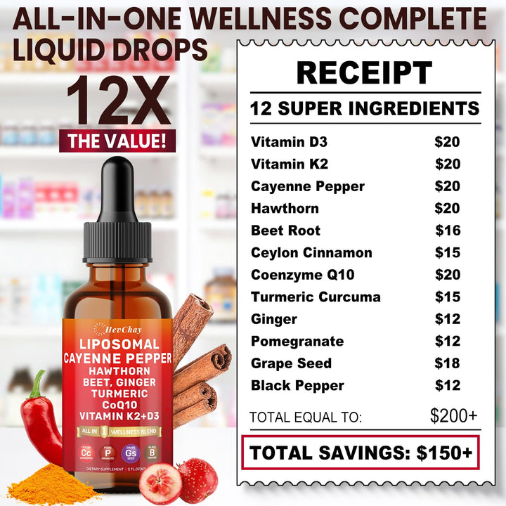 HevChay Cayenne Drops daily use with glass of water for mixing