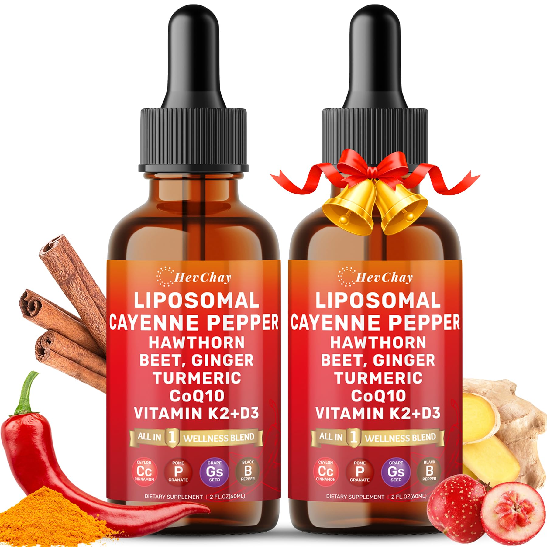 HevChay Cayenne Pepper Drops bottle pour shows easy daily dosing for a quick wellness boost.