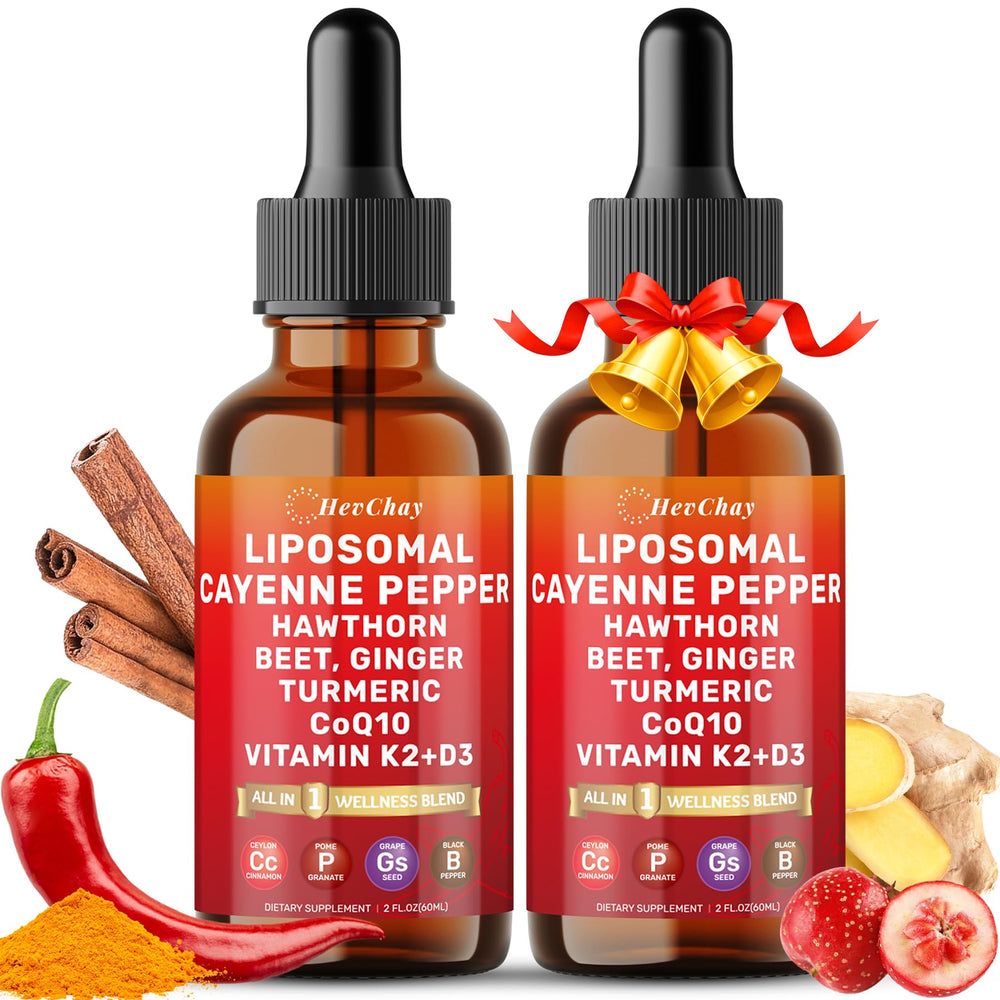 HevChay Cayenne Pepper Drops bottle pour shows easy daily dosing for a quick wellness boost.
