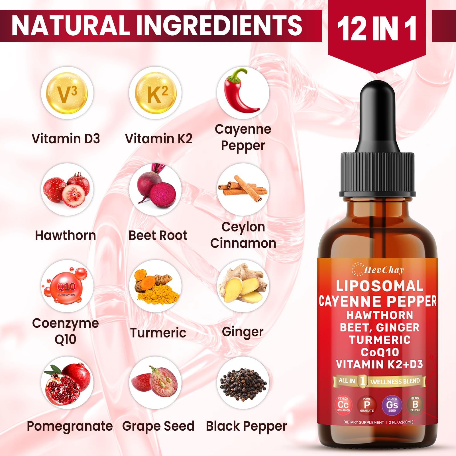 HevChay Cayenne Pepper Drops dropper dispensing 2 mL for convenient use.