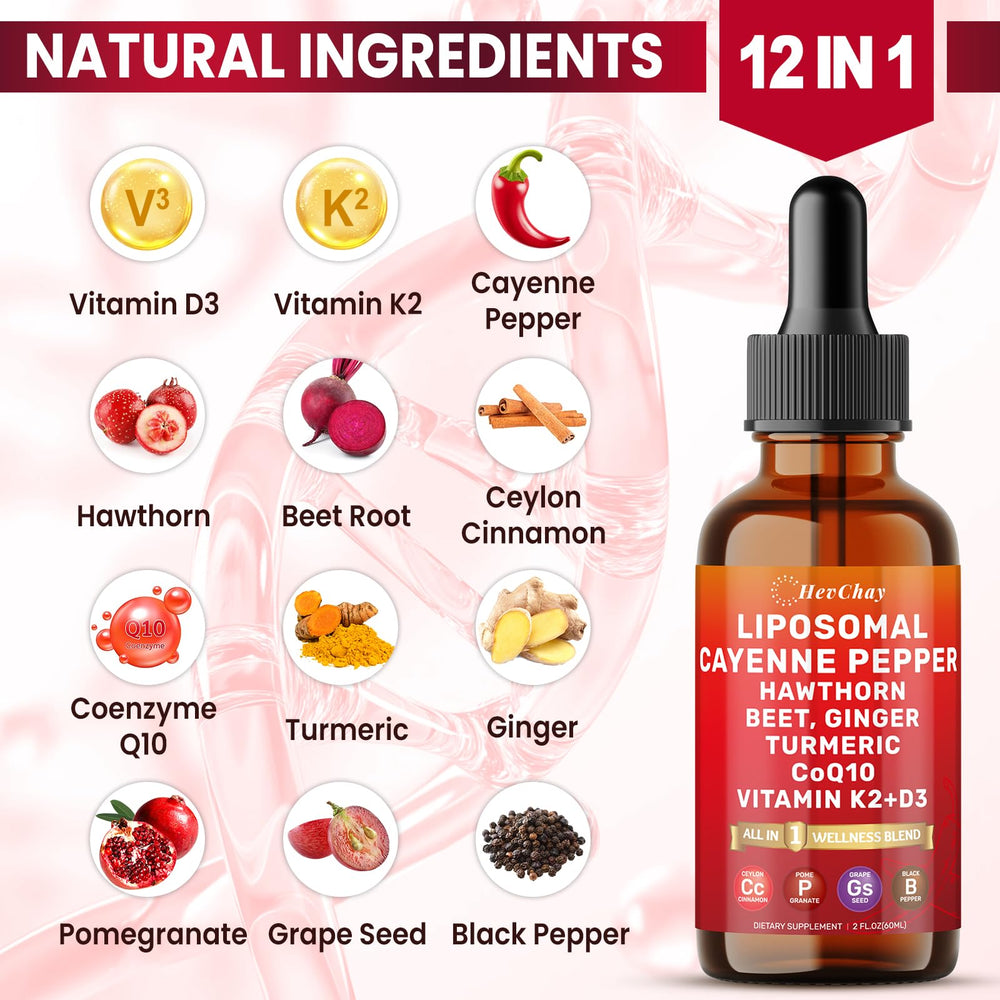 HevChay Cayenne Pepper Drops dropper dispensing 2 mL for convenient use.