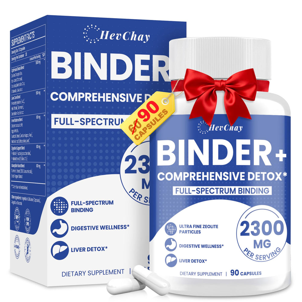 HevChay detox binder bottle front with 2300mg formula for comprehensive cleansing