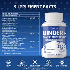 HevChay detox binder ingredients label highlighting activated charcoal, zeolite, and bentonite clay