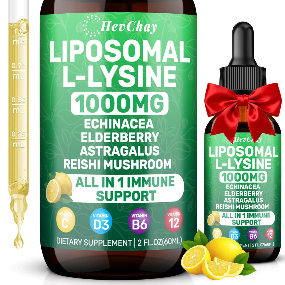 HevChay liposomal lysine bottle highlighting high absorption for daily wellness