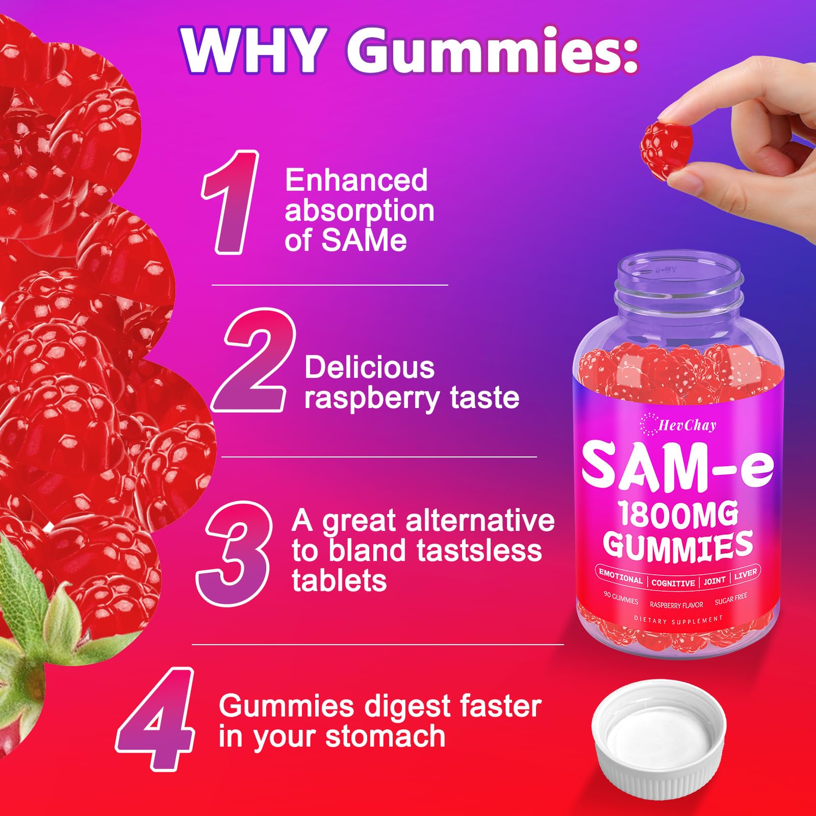 HevChay SAM-e gummies are vegan and gluten-free.