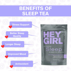 Gift-ready Hey Girl Sleep Tea packaging shown as a relaxing self-care gift.