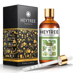 HEYTREE Vanilla Essential Oil bottle close-up for premium diffuser aromatherapy and relaxation.