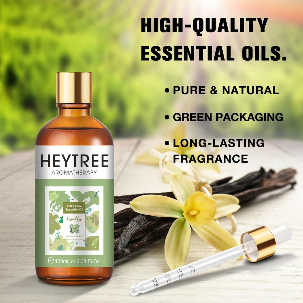 HEYTREE vanilla oil diffuser-dispense image illustrating smooth aroma release and mood uplifting potential.