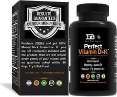 HFL Perfect Vitamin D&K bottle closeup showing 2x absorbable formula.