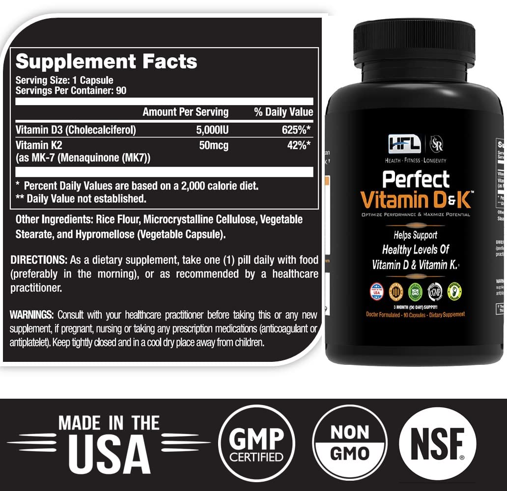 HFL Perfect Vitamin D&K capsules demonstrating vegan, micro-encapsulated delivery.