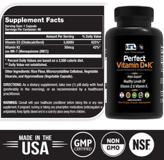 HFL Perfect Vitamin D&K capsules demonstrating vegan, micro-encapsulated delivery.