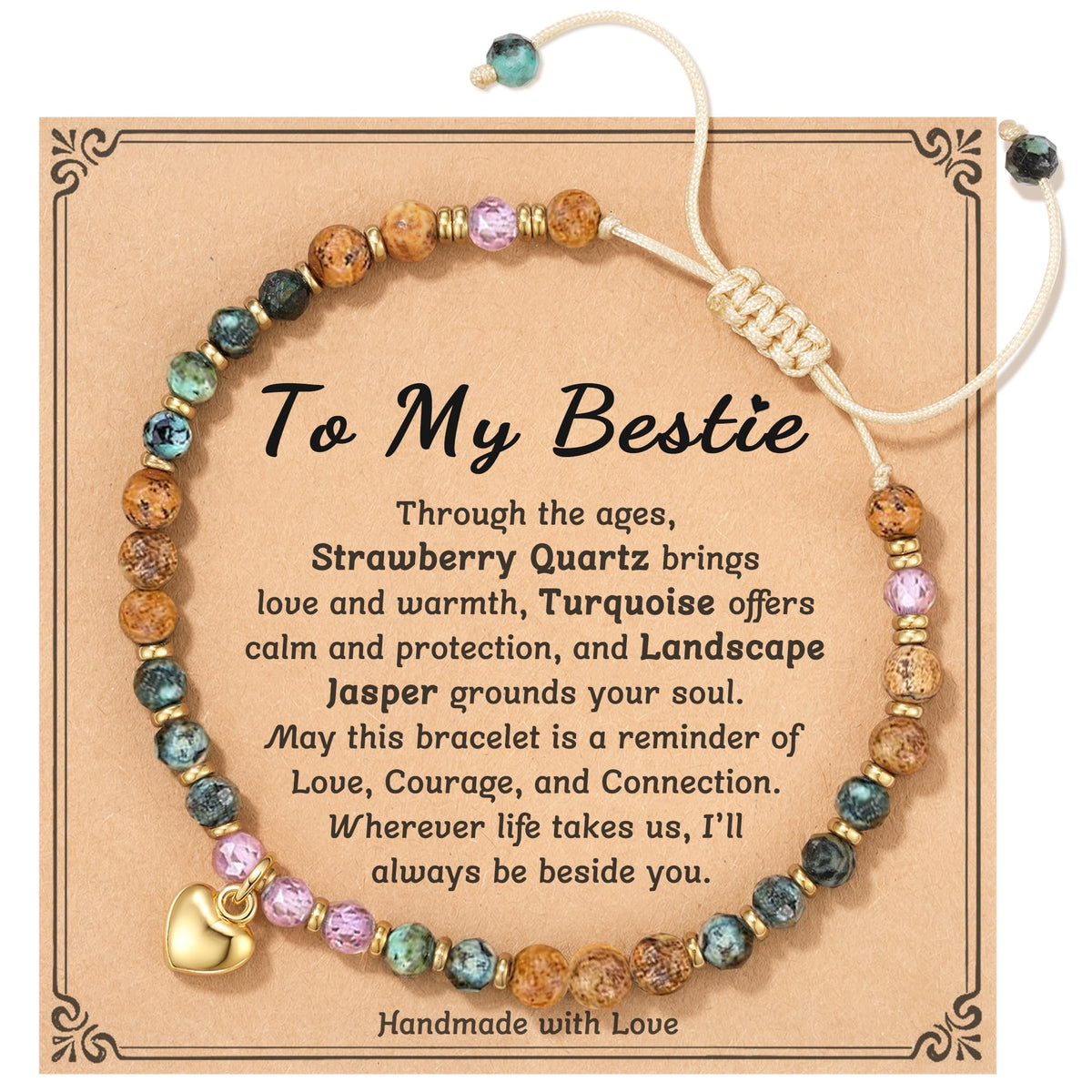 HGDEER best friend bracelet close-up with Strawberry Quartz for love and warmth