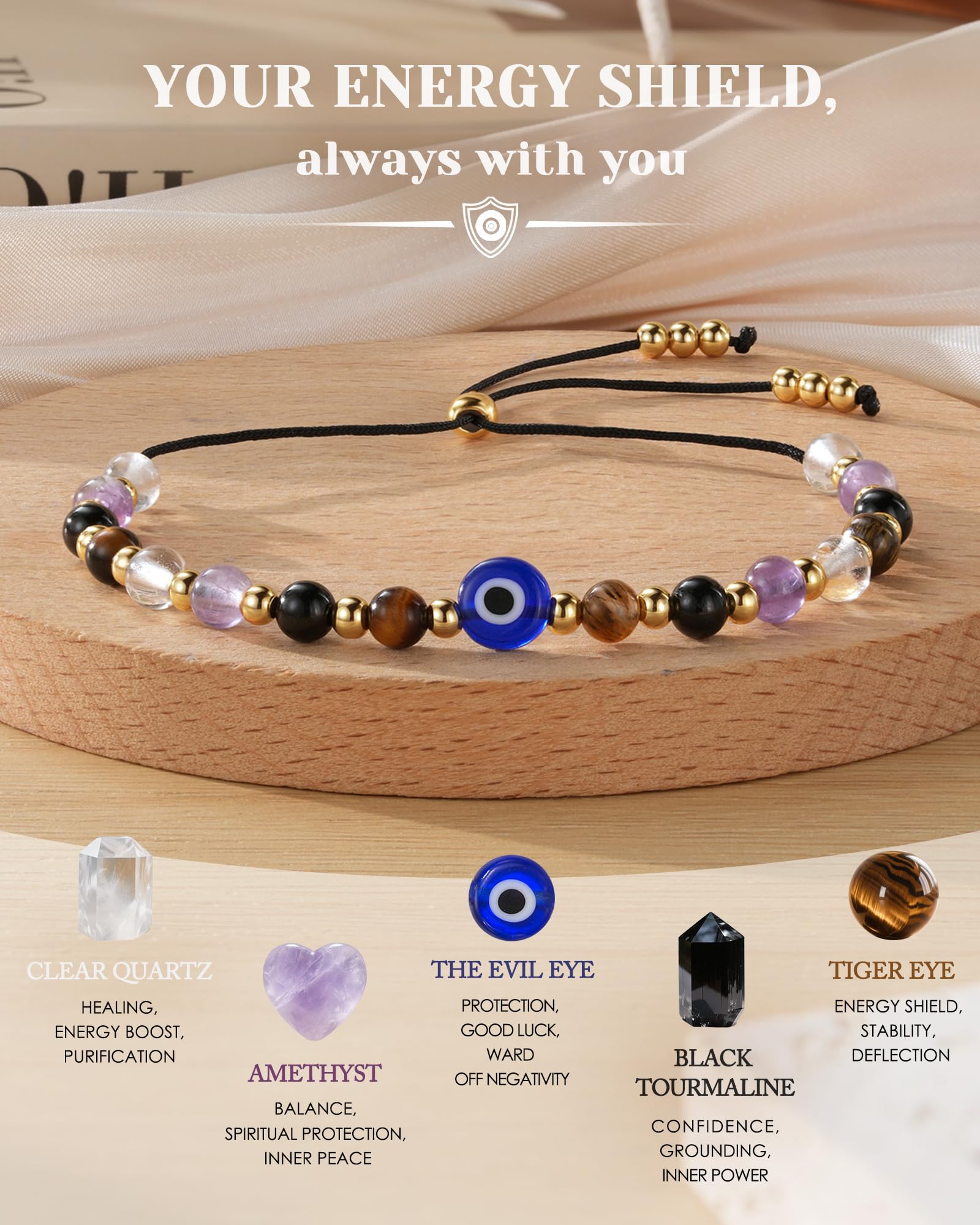 HGDEER black tourmaline grounding bracelet designed to help stabilize energy throughout busy days.