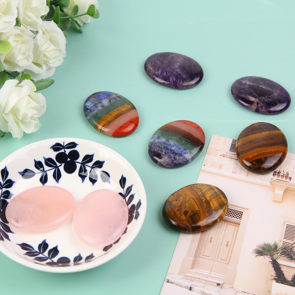 Hguxmcu gift-ready amethyst worry stone packaged with guide card.