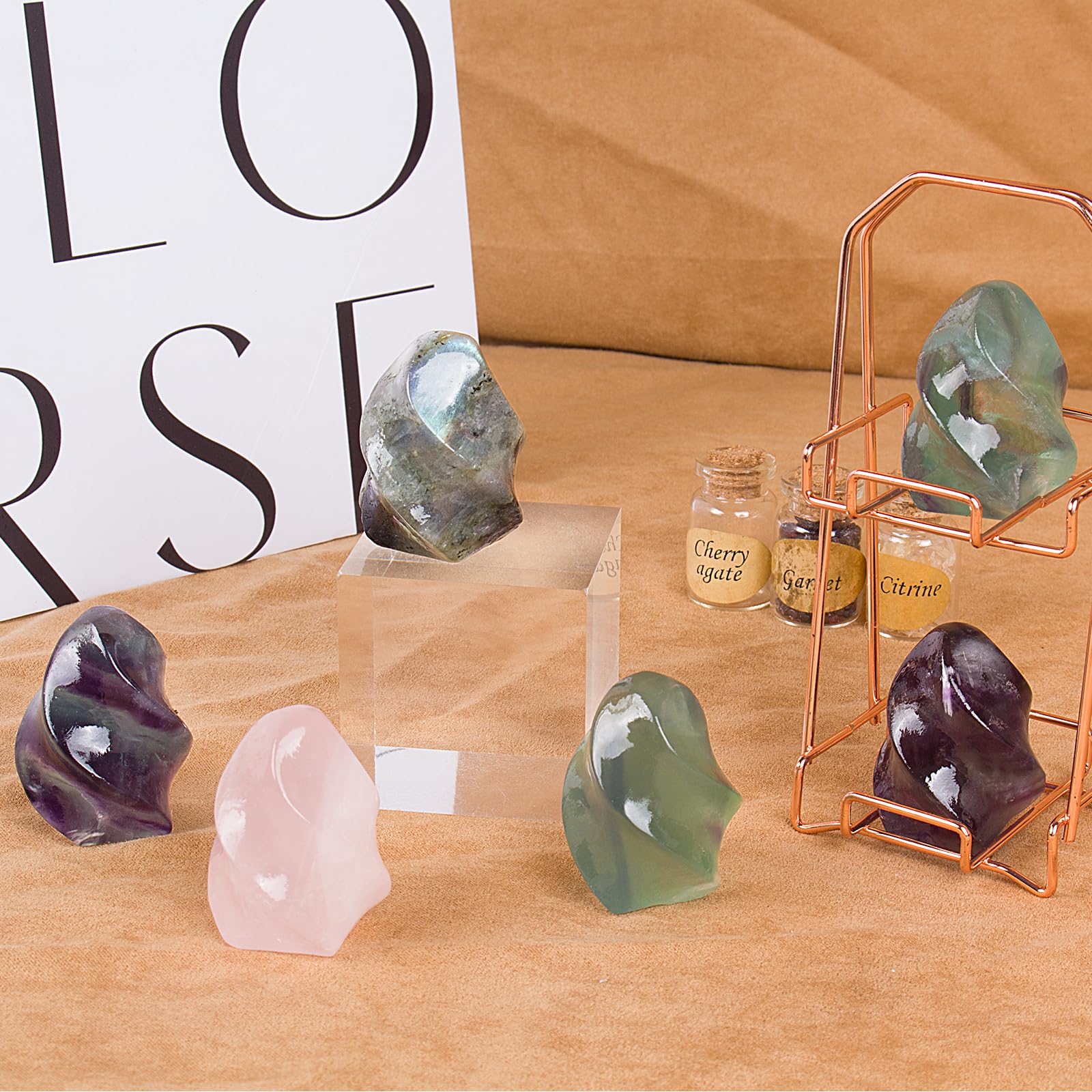Hguxmcu Rainbow Fluorite Flame Tower showcases natural color variations making each piece unique.