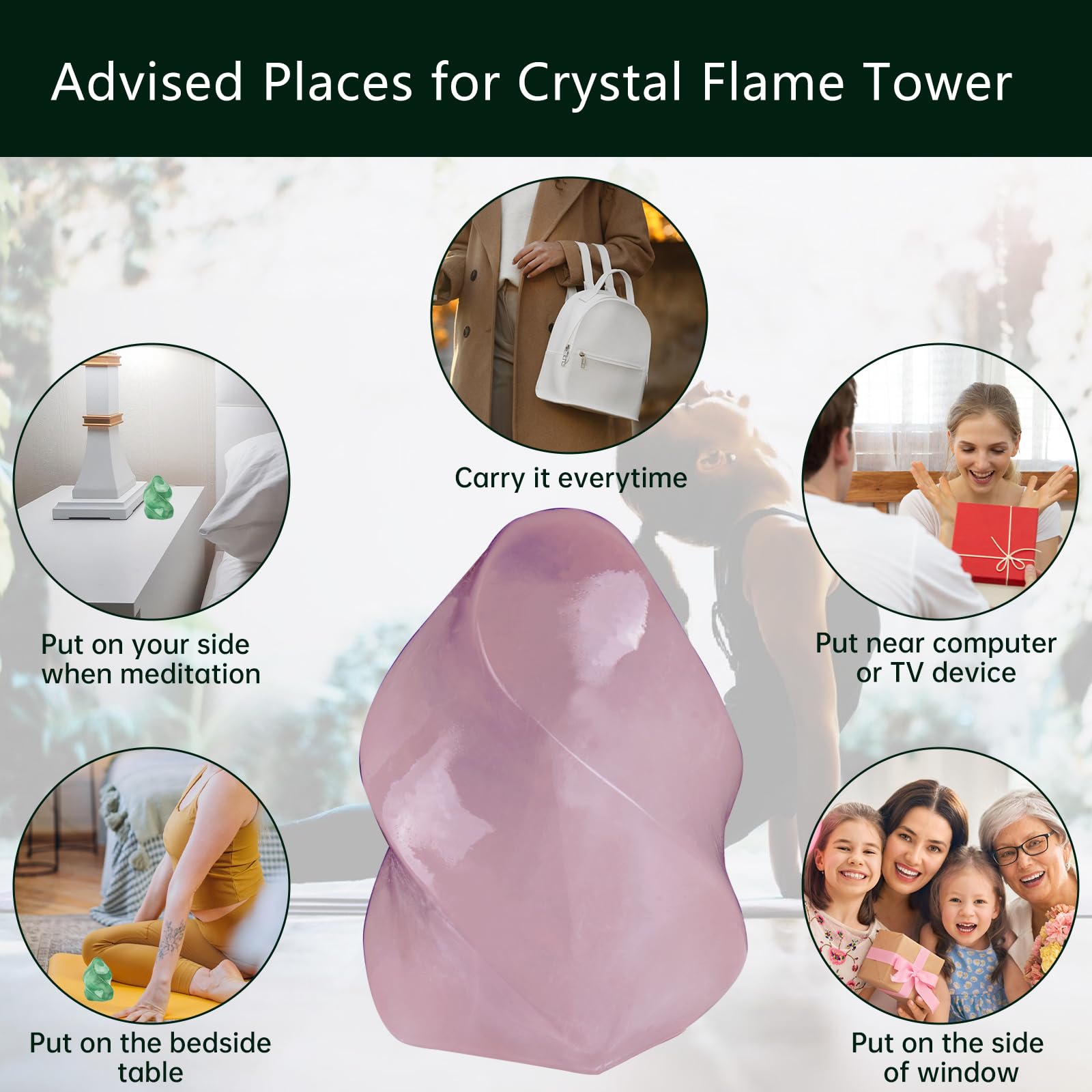 Hguxmcu Rose Quartz Flame Tower anchors an altar center for calming rituals